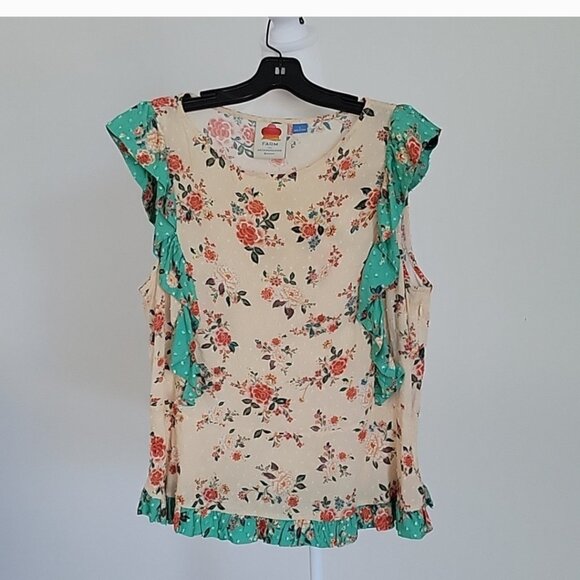 Farm Rio Floral Ruffle Blouse Large - Picture 2 of 8